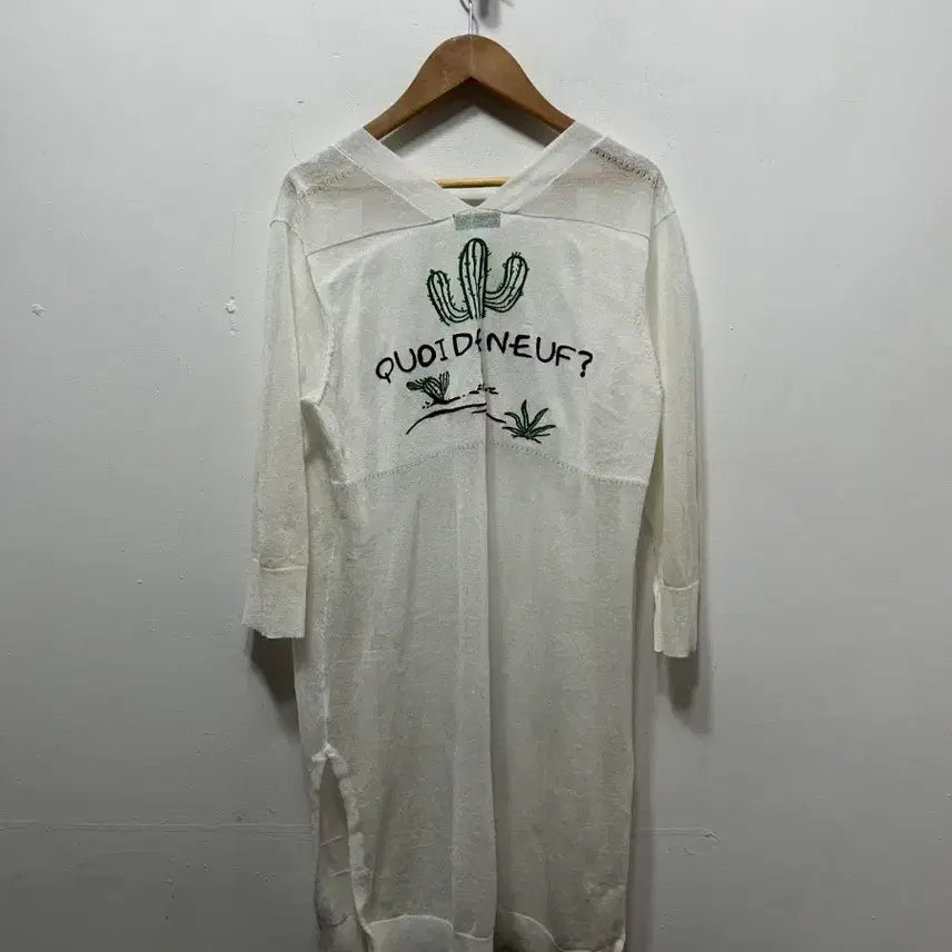 [BUNJANG] Benetton White Long Cardigan Cactus Embroidery / STILE BENETTON 화이트 롱 가디건 선인장 자수 F