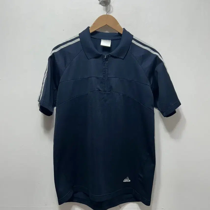 [BUNJANG] Adidas Tri-Stripe Half-Zip Polo Shirt Navy M / 아디다스 삼선 반집업 카라 반팔티 네이비 M