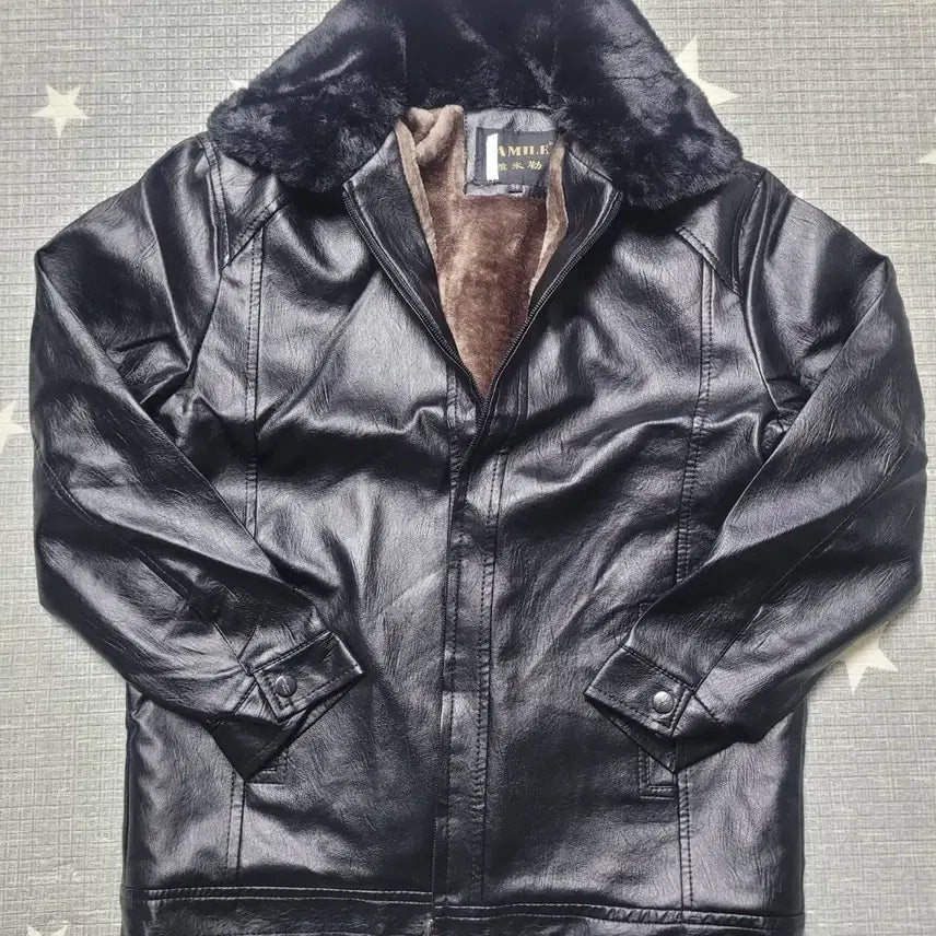 [BUNJANG] AMILE Faux Leather Black Mustang Jacket / 새상품 AMILE 인조 가죽 블랙 무스탕 자켓