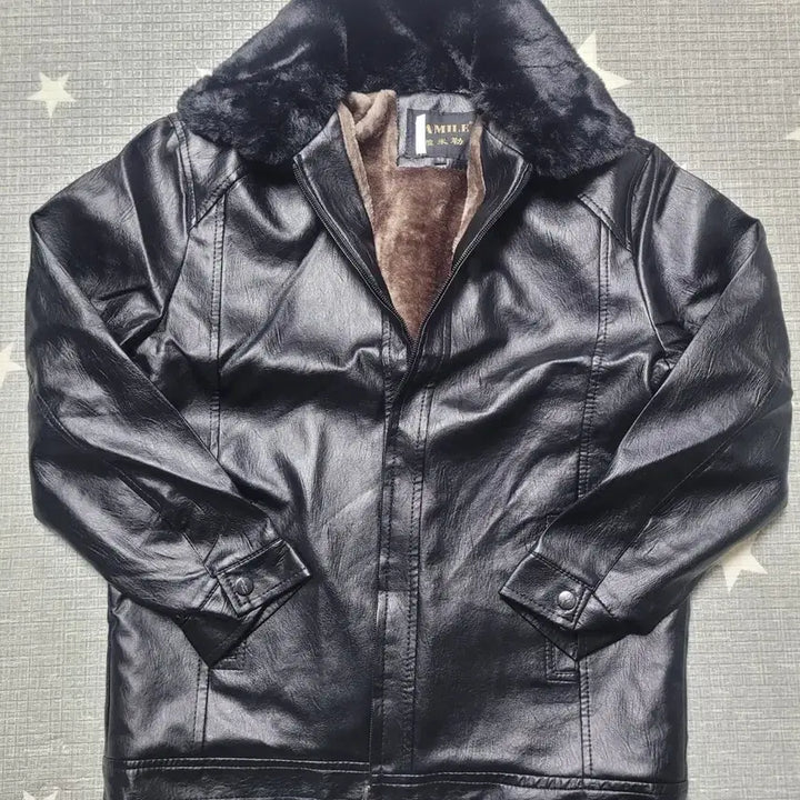 [BUNJANG] AMILE Faux Leather Black Mustang Jacket / 새상품 AMILE 인조 가죽 블랙 무스탕 자켓