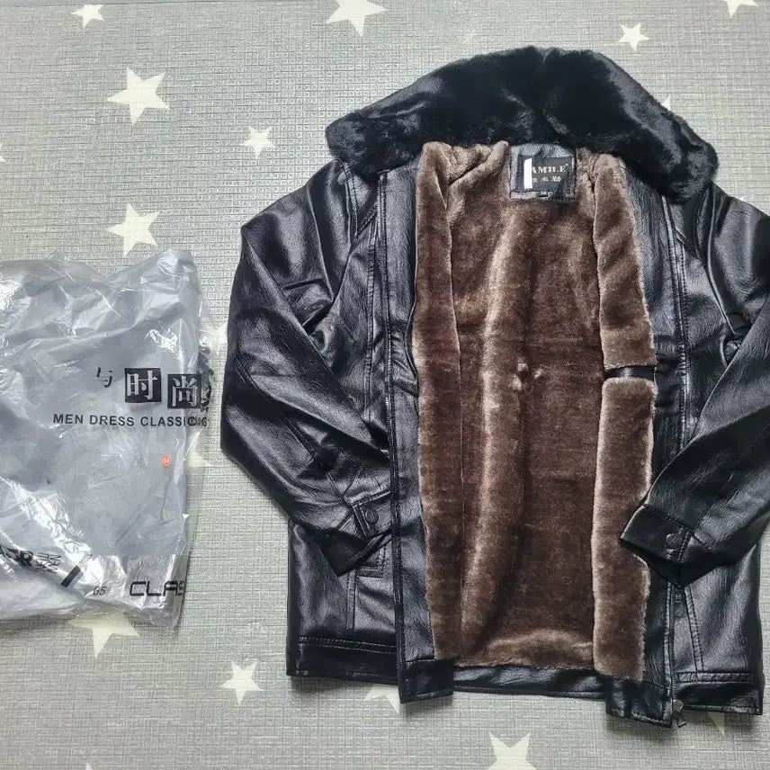 [BUNJANG] AMILE Faux Leather Black Mustang Jacket / 새상품 AMILE 인조 가죽 블랙 무스탕 자켓