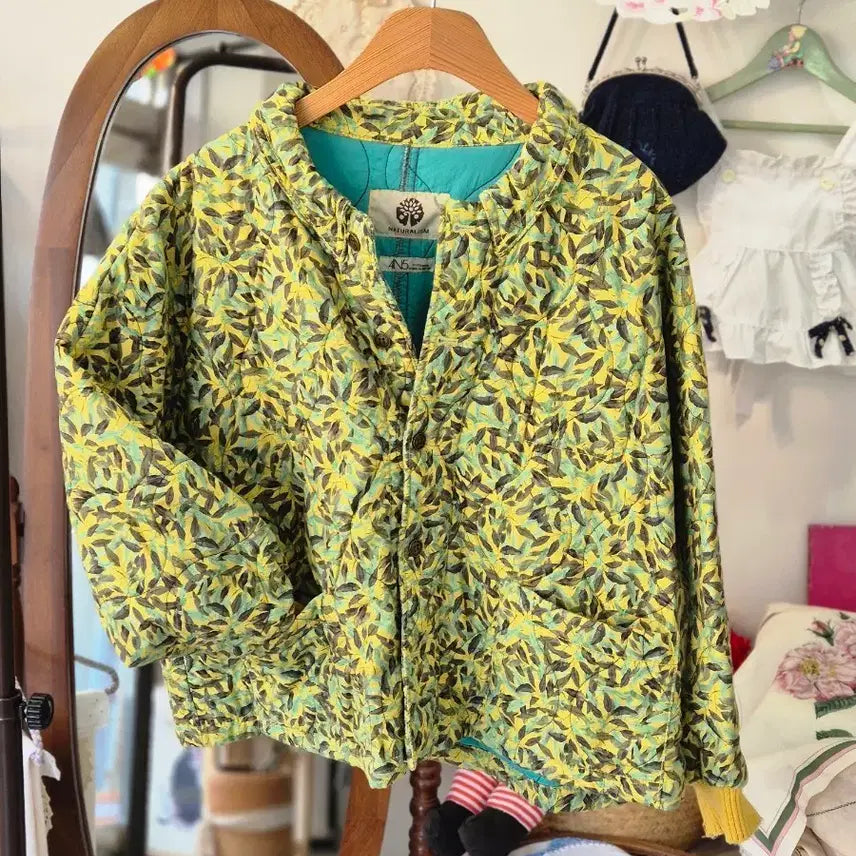 [BUNJANG] Naturalism Leaf Pattern Quilted Jacket / 내추럴리즘 잎 패턴 퀼팅 자켓