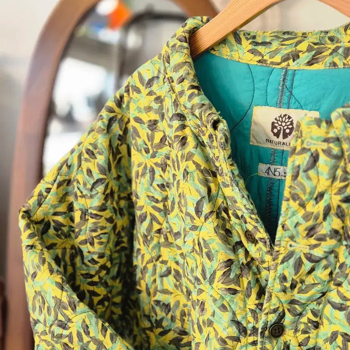 [BUNJANG] Naturalism Leaf Pattern Quilted Jacket / 내추럴리즘 잎 패턴 퀼팅 자켓