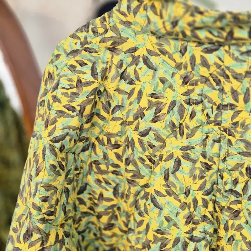 [BUNJANG] Naturalism Leaf Pattern Quilted Jacket / 내추럴리즘 잎 패턴 퀼팅 자켓