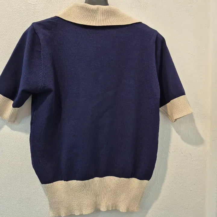 [BUNJANG] NAIN Navy Ivory Trim Knit Top / NAIN 네이비 카라 반팔 니트