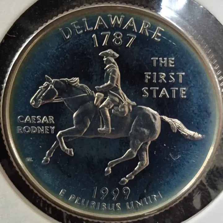 [BUNJANG] 1999 Delaware Quarter Proof Coin with Rainbow Toning / 1999년s 델라웨어 쿼터,무지개토닝 ~프루프 주화