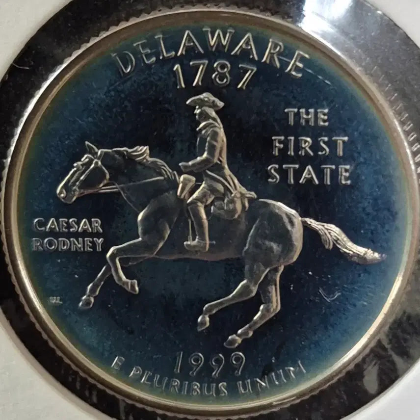 [BUNJANG] 1999 Delaware Quarter Proof Coin with Rainbow Toning / 1999년s 델라웨어 쿼터,무지개토닝 ~프루프 주화