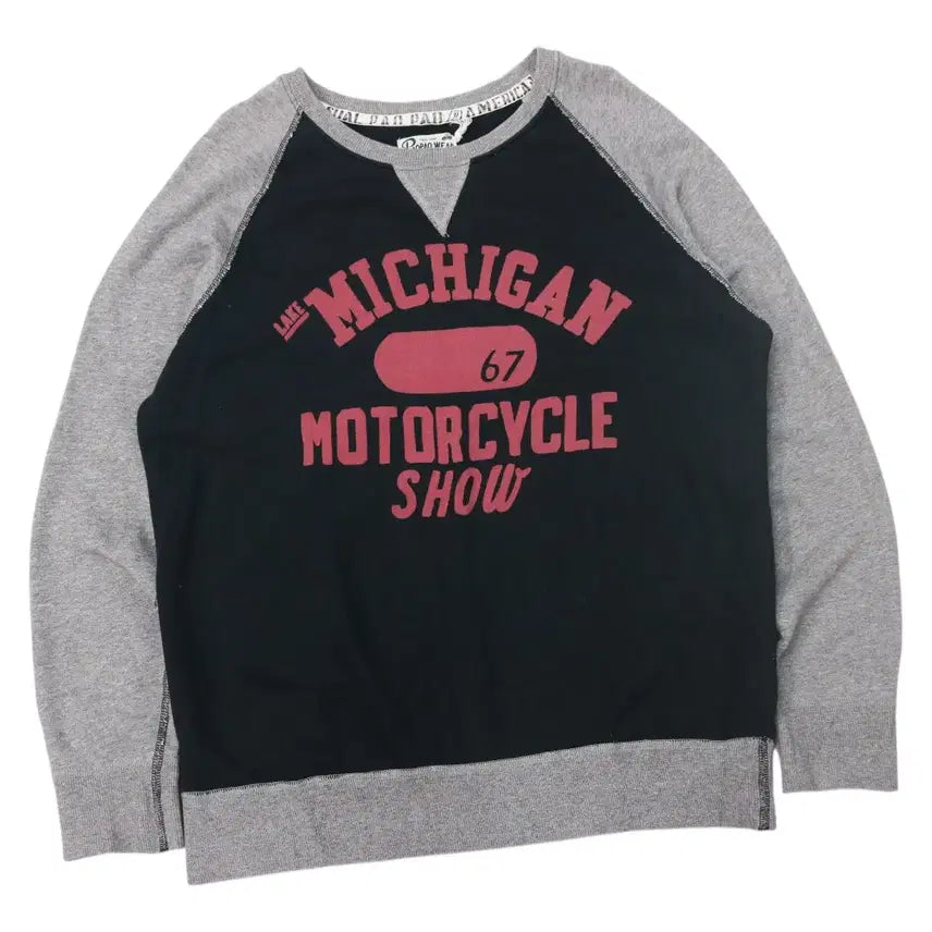 [BUNJANG] Paopao Wear Michigan Motorcycle Raglan Sweatshirt / Paopao Wear 빈티지 미시간 모터사이클 배색 래글런 맨투맨 (F)
