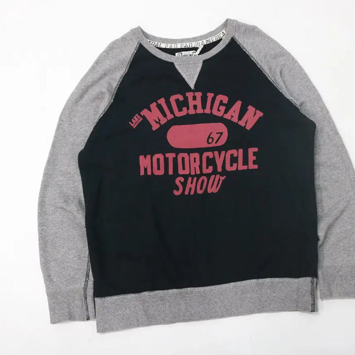 [BUNJANG] Paopao Wear Michigan Motorcycle Raglan Sweatshirt / Paopao Wear 빈티지 미시간 모터사이클 배색 래글런 맨투맨 (F)