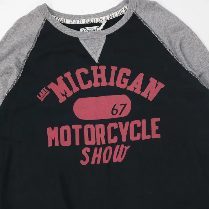 [BUNJANG] Paopao Wear Michigan Motorcycle Raglan Sweatshirt / Paopao Wear 빈티지 미시간 모터사이클 배색 래글런 맨투맨 (F)