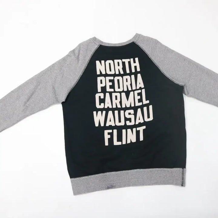 [BUNJANG] Paopao Wear Michigan Motorcycle Raglan Sweatshirt / Paopao Wear 빈티지 미시간 모터사이클 배색 래글런 맨투맨 (F)