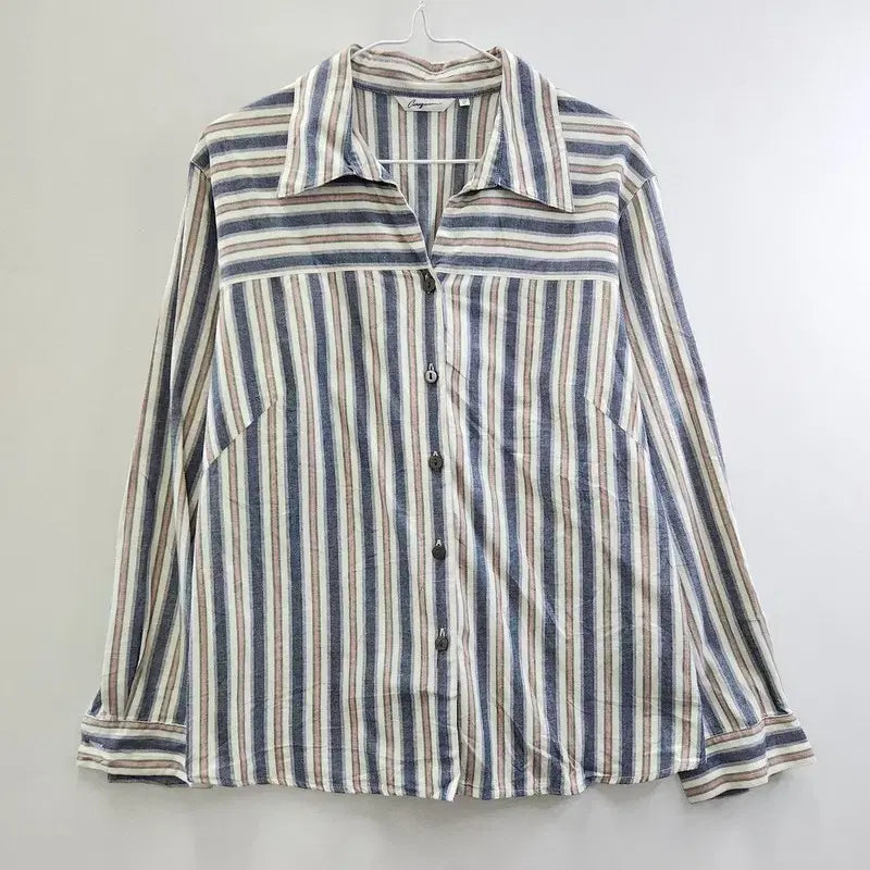 [BUNJANG] Vintage Casual Washed Multi-Stripe Shirt / 빈티지 캐주얼 워싱 멀티스트라이프 셔츠