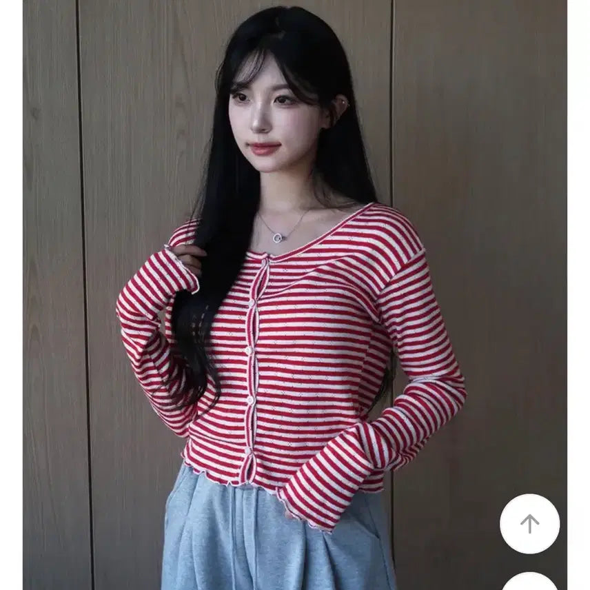 [BUNJANG] Striped Frill Summer Cardigan / 단가라 스트라이프 프릴 여름 가디건