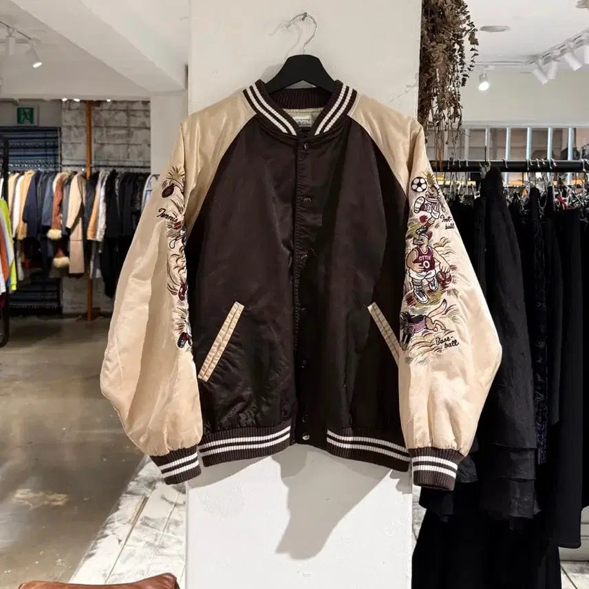 [BUNJANG] Captain Santa Brown Sports Embroidered Sukajan Jacket / 캡틴 산타 브라운 스포츠 자수 스카쟌 자켓