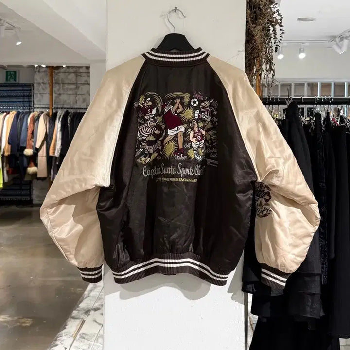 [BUNJANG] Captain Santa Brown Sports Embroidered Sukajan Jacket / 캡틴 산타 브라운 스포츠 자수 스카쟌 자켓
