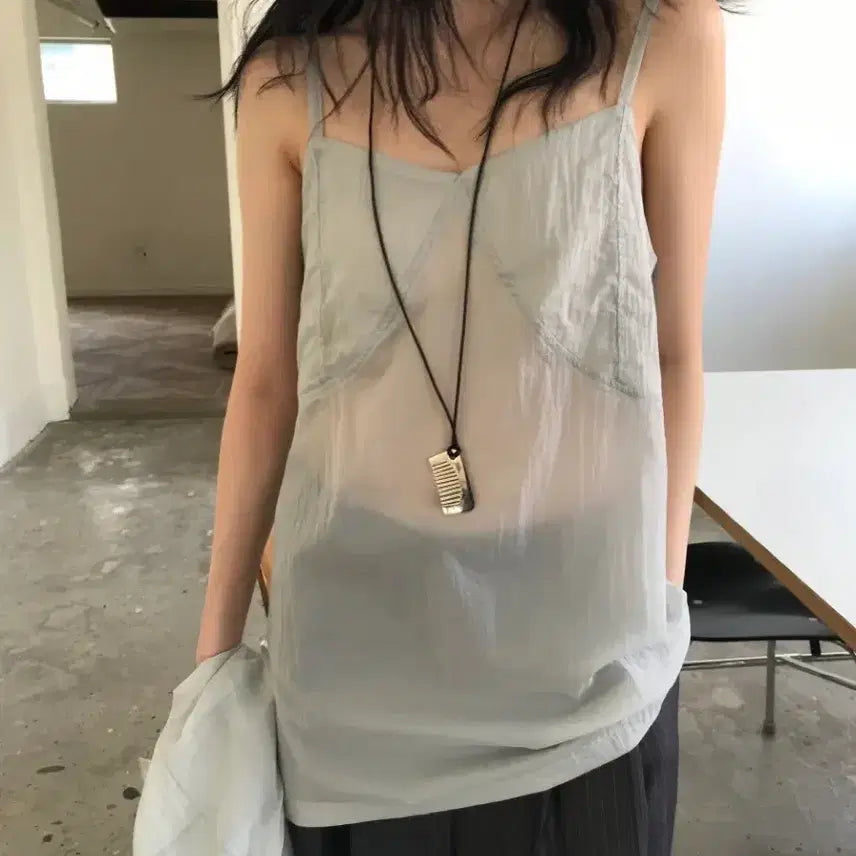 [BUNJANG] Urban This Layered Sleeveless Top Gray / 어반더스 시스루 레이어드 나시 그레이