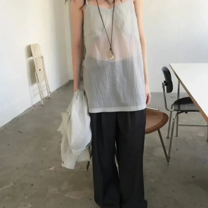 [BUNJANG] Urban This Layered Sleeveless Top Gray / 어반더스 시스루 레이어드 나시 그레이