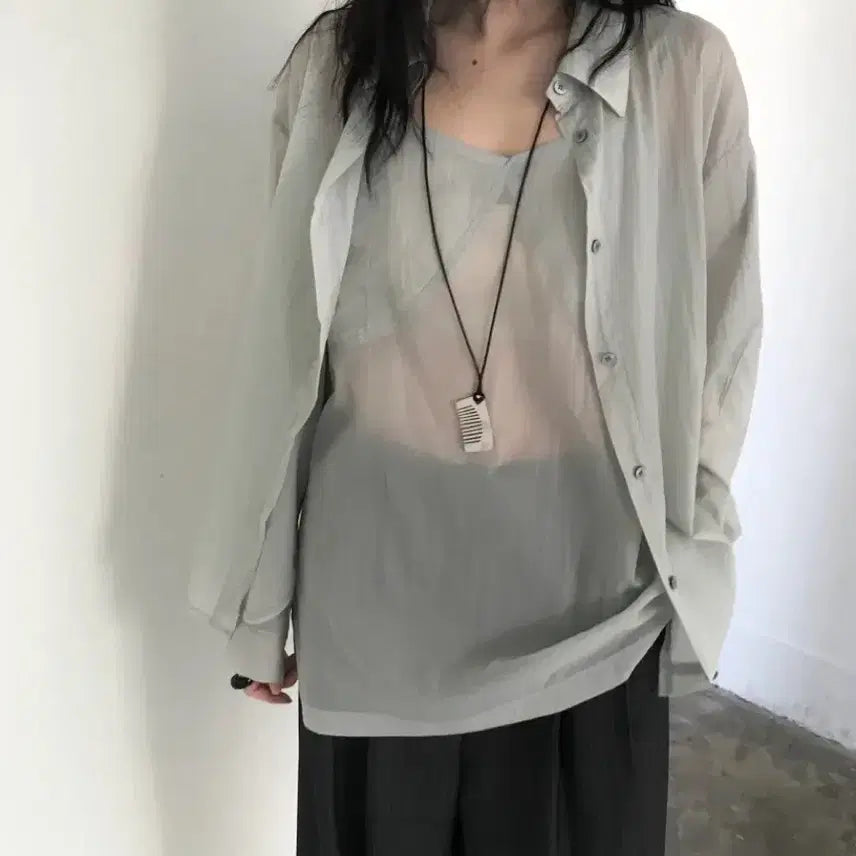 [BUNJANG] Urban This Layered Sleeveless Top Gray / 어반더스 시스루 레이어드 나시 그레이