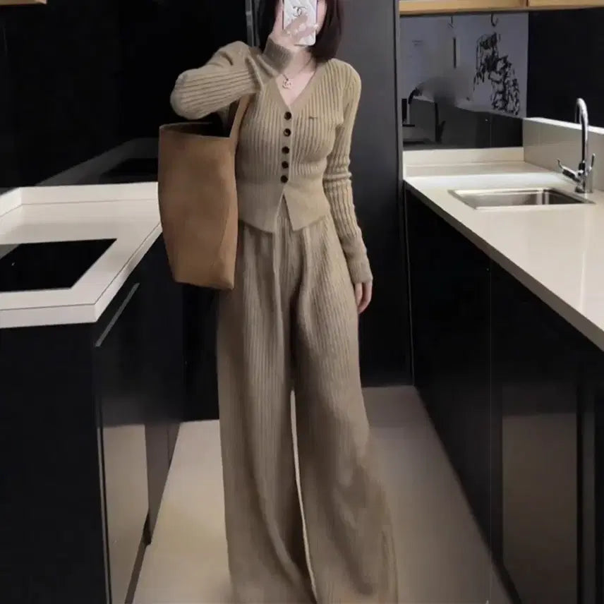 [BUNJANG] Knit Two-Piece Set Brown / [SALE/바로발송] 니트 투피스 세트 셋업 브라운