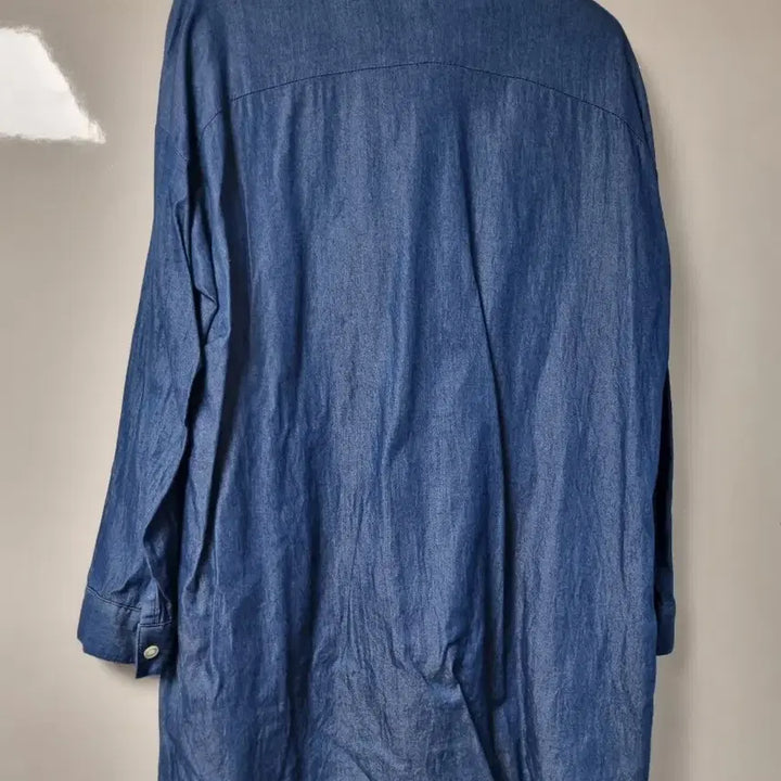 [BUNJANG] Denim Long Shirt Tunic with Beaded Embellishments / 데님 롱 셔츠 튜닉 카라 비즈 장식77이상