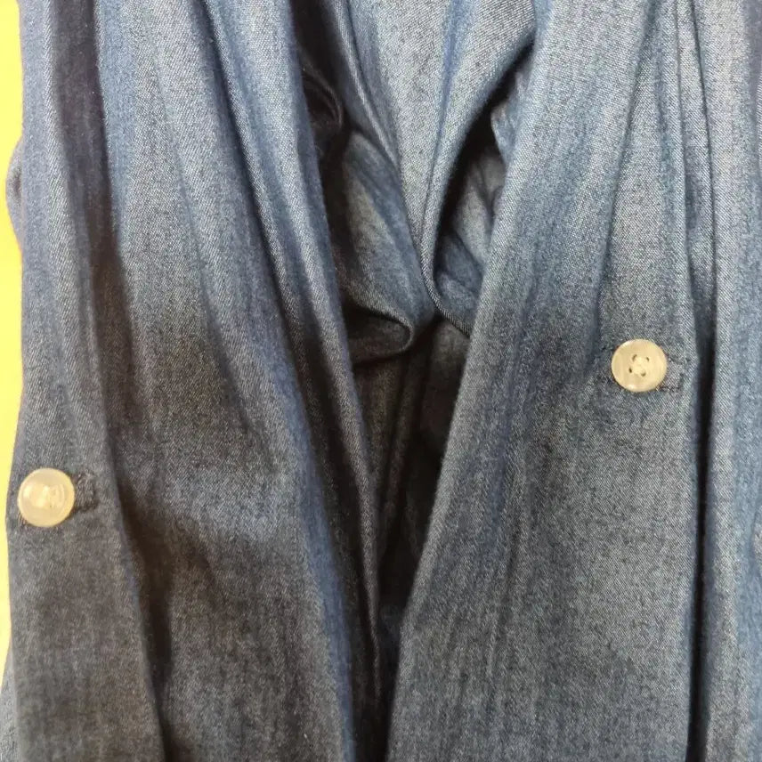 [BUNJANG] Denim Long Shirt Tunic with Beaded Embellishments / 데님 롱 셔츠 튜닉 카라 비즈 장식77이상