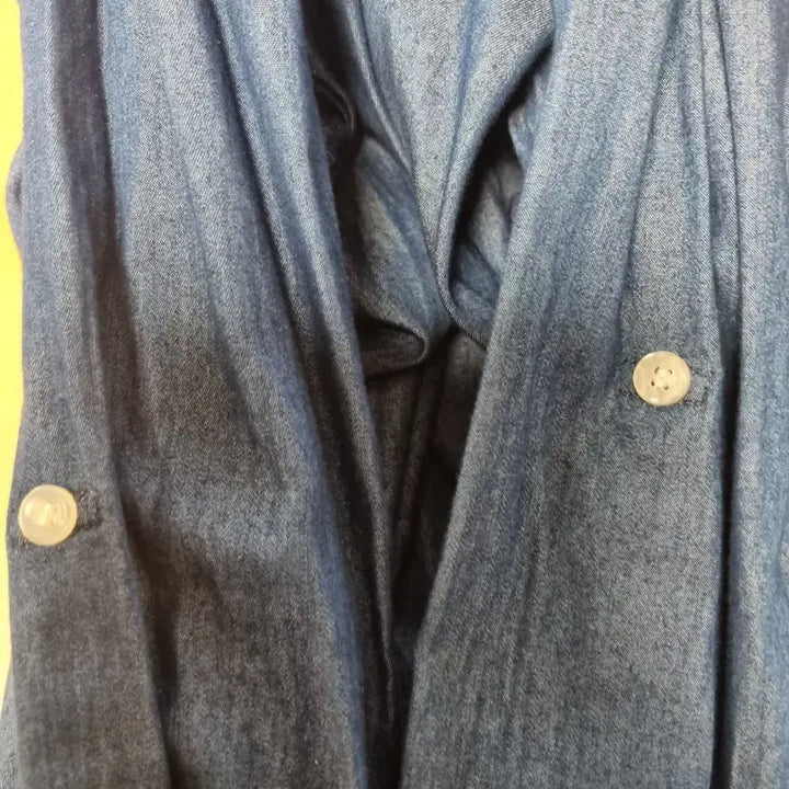[BUNJANG] Denim Long Shirt Tunic with Beaded Embellishments / 데님 롱 셔츠 튜닉 카라 비즈 장식77이상