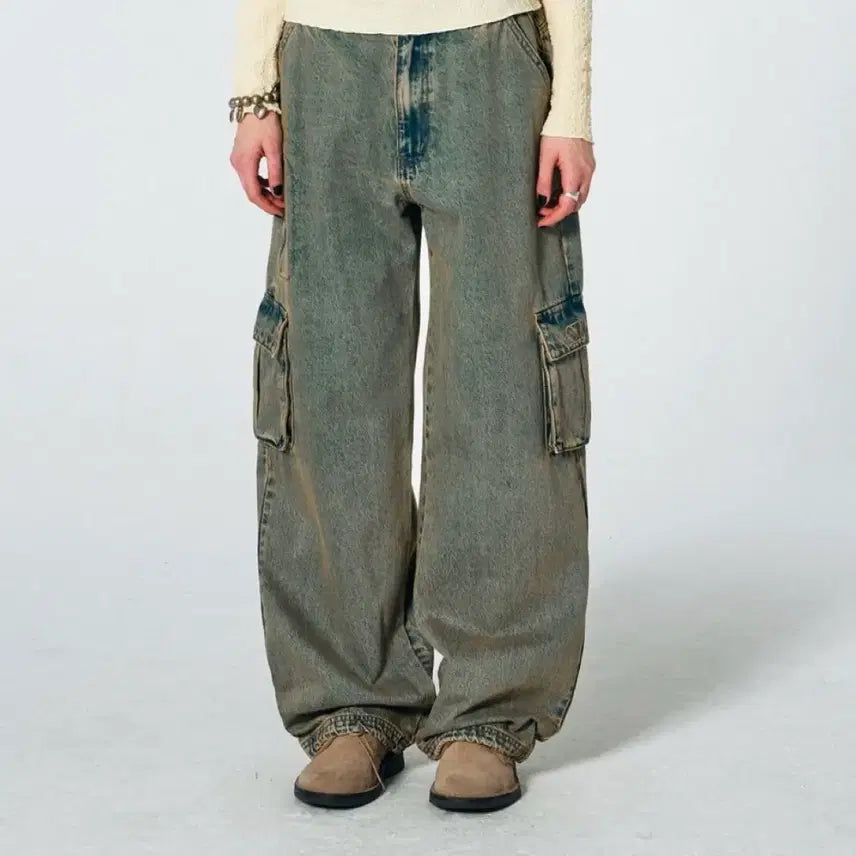 [BUNJANG] Sculptor Washed Denim Cargo Wide Pants XS / 스컬프터 워싱 데님 카고 와이드 팬츠 xs