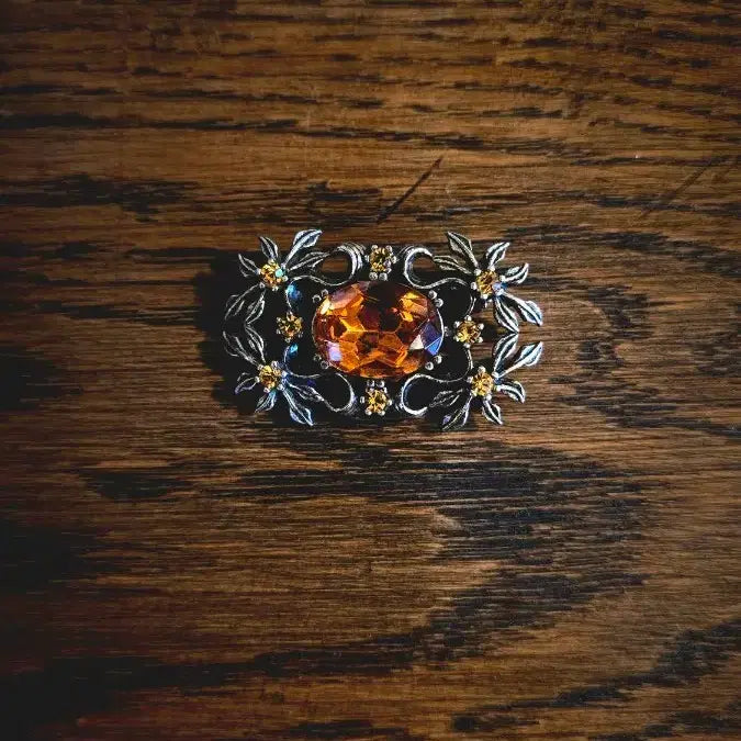 [BUNJANG] Vintage Orange Stone Brooch / 영국 빈티지 브로치 호박 오렌지 스톤 보석