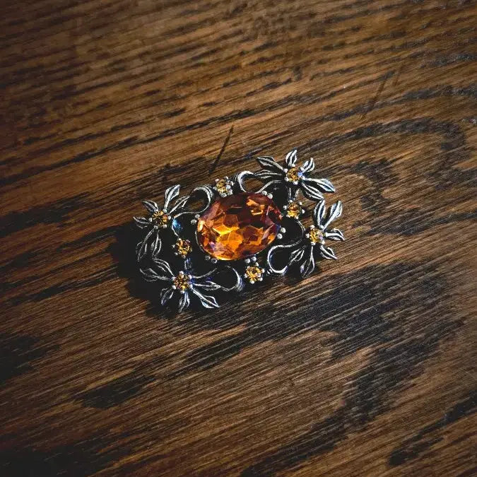 [BUNJANG] Vintage Orange Stone Brooch / 영국 빈티지 브로치 호박 오렌지 스톤 보석