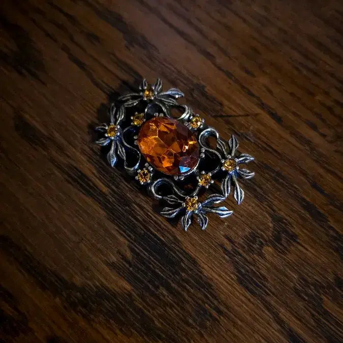 [BUNJANG] Vintage Orange Stone Brooch / 영국 빈티지 브로치 호박 오렌지 스톤 보석