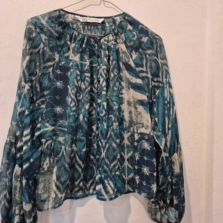 [BUNJANG] ZARA Pattern Blouse Shirt / 자라 패턴 블라우스 셔츠 그린/블루