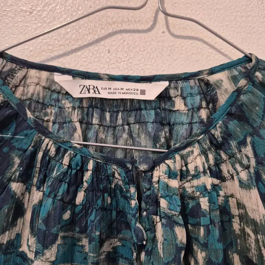 [BUNJANG] ZARA Pattern Blouse Shirt / 자라 패턴 블라우스 셔츠 그린/블루