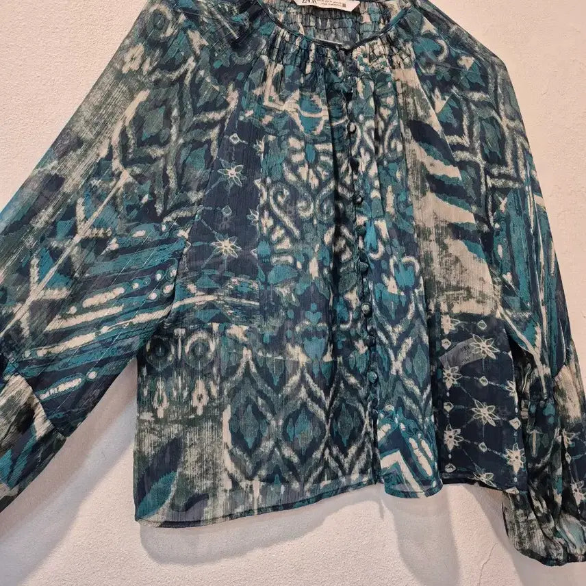 [BUNJANG] ZARA Pattern Blouse Shirt / 자라 패턴 블라우스 셔츠 그린/블루