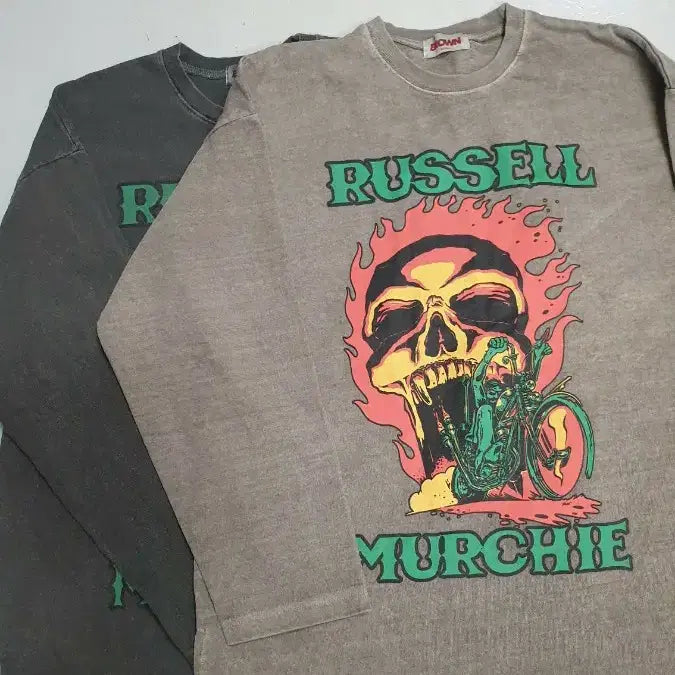 [BUNJANG] Ghost Rider Skull Print Long Sleeve T-shirts / 불꽃 고스트 라이더 해골 프린팅 롱슬리브 티셔츠2벌