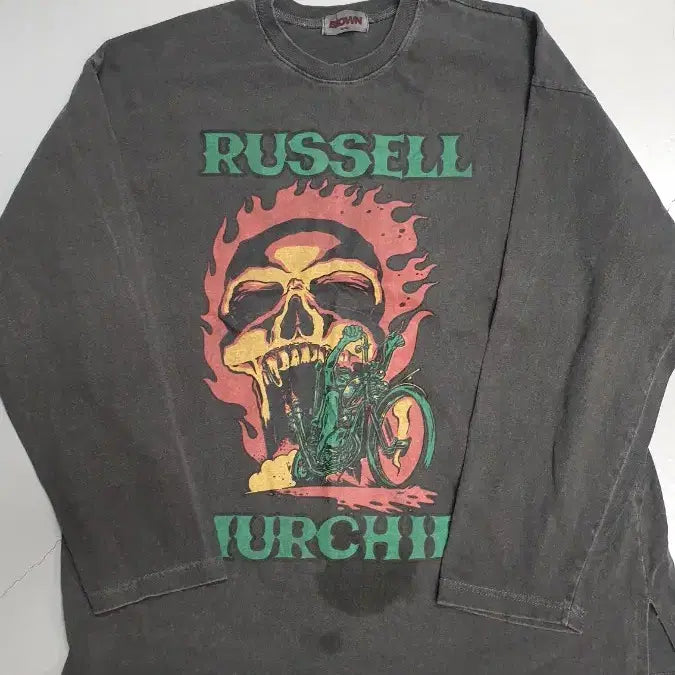 [BUNJANG] Ghost Rider Skull Print Long Sleeve T-shirts / 불꽃 고스트 라이더 해골 프린팅 롱슬리브 티셔츠2벌