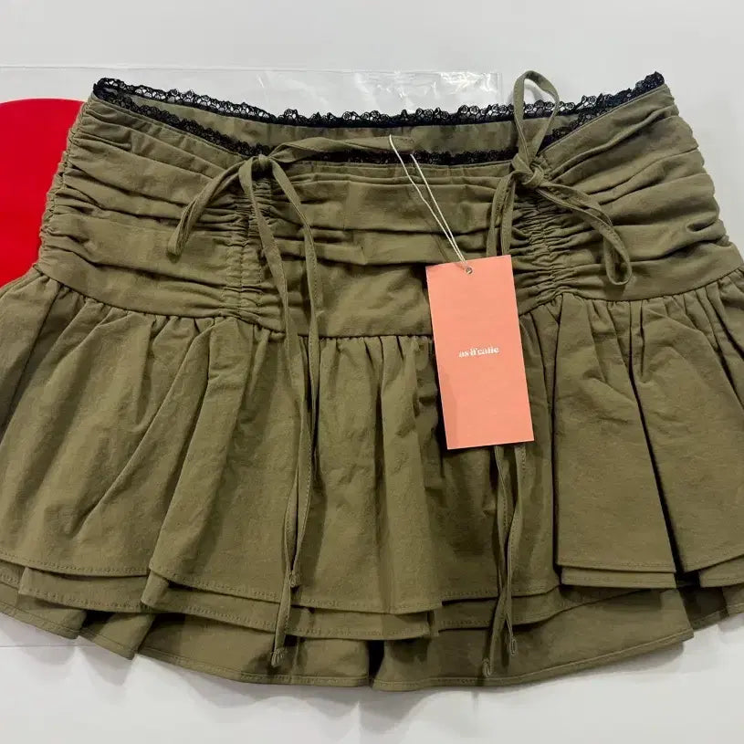 [BUNJANG] As If Cali Khaki Shirred Mini Skirt / 에즈이프캘리 카키 셔링 미니스커트