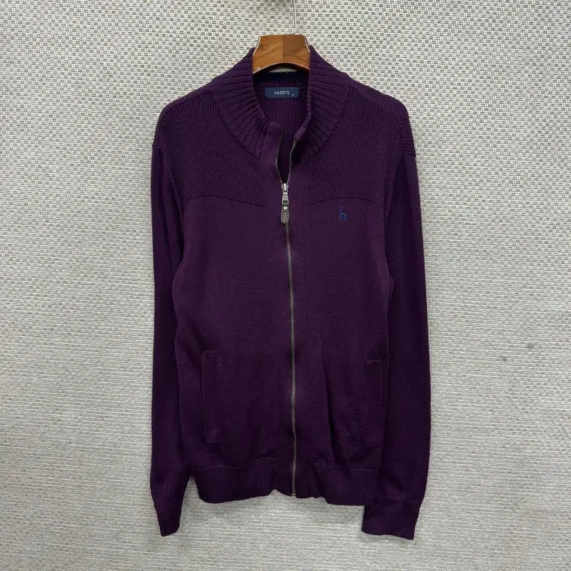 [BUNJANG] Hazzys Wool Knit Zip-up Cardigan / 헤지스 자수로고 울 니트 집업 가디건 95 A07424