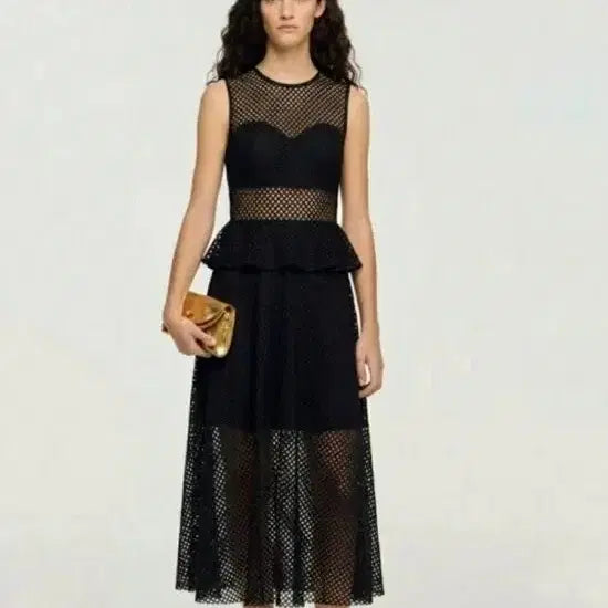 [BUNJANG] Sandro Black Mesh Cutout Sleeveless Dress Size 1 / 산드로 메쉬 컷아웃 슬리브리스 드레스 1사이즈