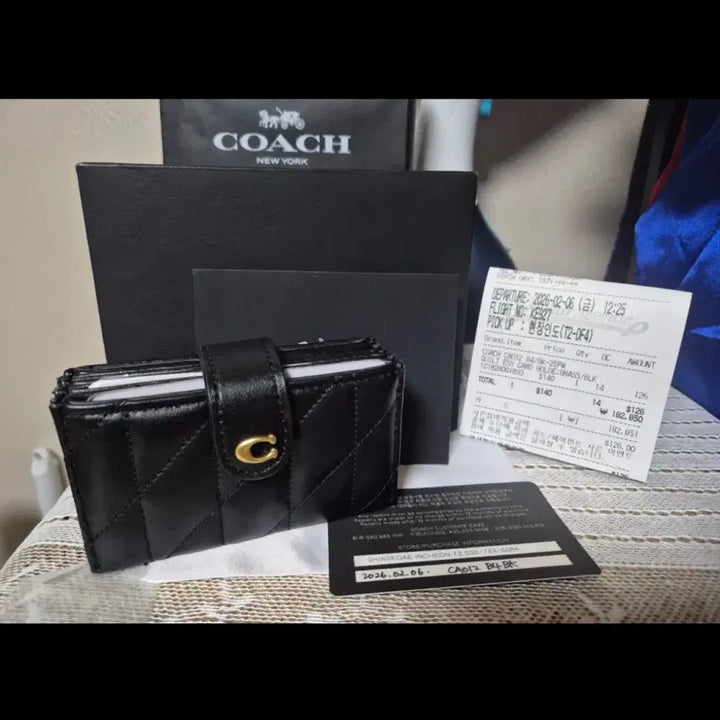 [BUNJANG] Coach CA012 Black Quilted Card Wallet / 코치 CA012 블랙 퀼팅 카드지갑 새상품