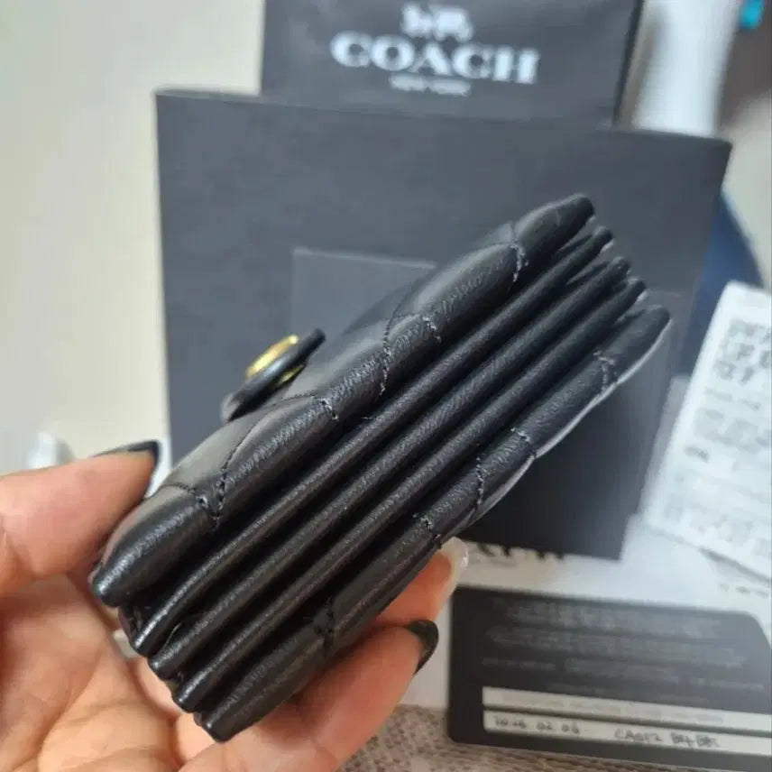 [BUNJANG] Coach CA012 Black Quilted Card Wallet / 코치 CA012 블랙 퀼팅 카드지갑 새상품