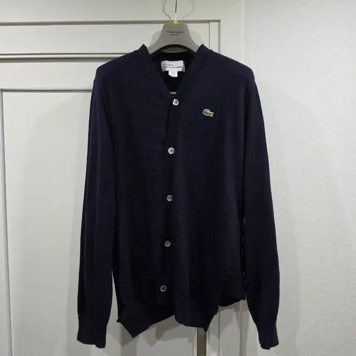 [BUNJANG] Comme des Garcons Shirt Lacoste Asymmetrical Wool Cardigan Navy L / 꼼데가르송 셔츠라인 라코스테 콜라보 비대칭 울 가디건 네이비 L