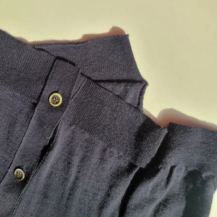 [BUNJANG] Comme des Garcons Shirt Lacoste Asymmetrical Wool Cardigan Navy L / 꼼데가르송 셔츠라인 라코스테 콜라보 비대칭 울 가디건 네이비 L