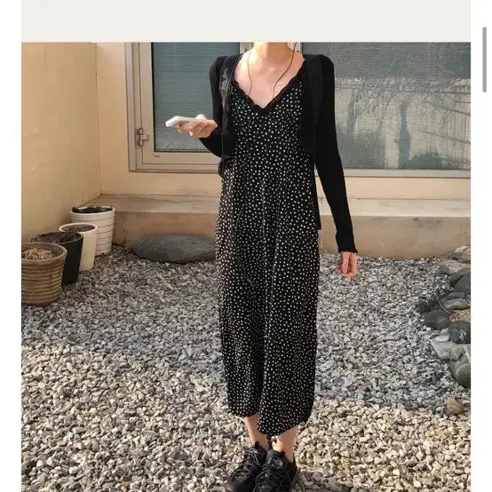 [BUNJANG] Daily Market Frill Dot Long Dress / 데일리마켓 프릴 도트 원피스 새상품