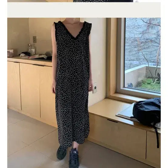 [BUNJANG] Daily Market Frill Dot Long Dress / 데일리마켓 프릴 도트 원피스 새상품
