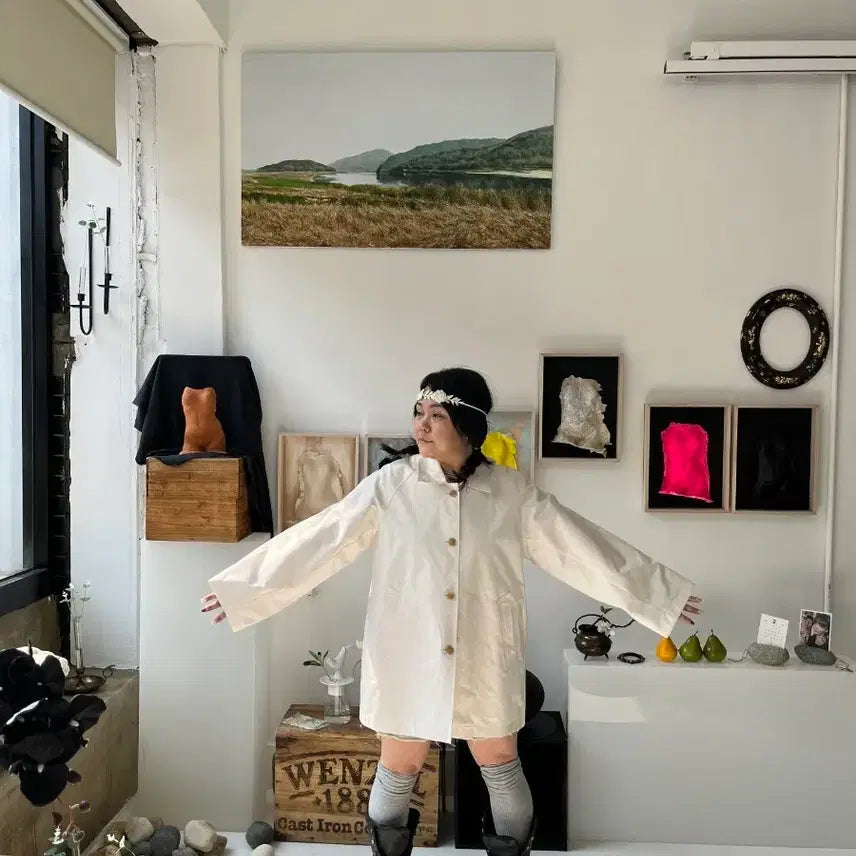 [BUNJANG] Ivory Single-Breasted A-line Trench Coat / 아이보리홑겹에이라인바바리