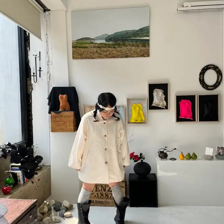 [BUNJANG] Ivory Single-Breasted A-line Trench Coat / 아이보리홑겹에이라인바바리
