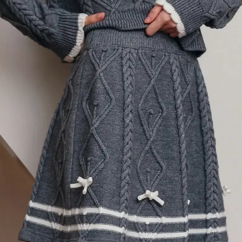 [BUNJANG] Suede Adieu Bow Cable Knit Set-up / [새상품] 쎄무아듀 보우 케이블 니트 셋업