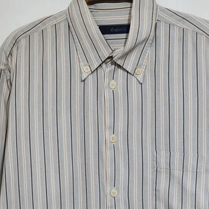 [BUNJANG] Zegna Striped Shirt / (XL) 제냐 남방 스트라이프 셔츠 포켓 이태리판