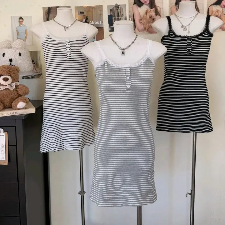 [BUNJANG] 3-Color Striped Cap Mini Dress / [새상품/빠른발송] 3color 단가라 캡나시 골지 미니 원피스