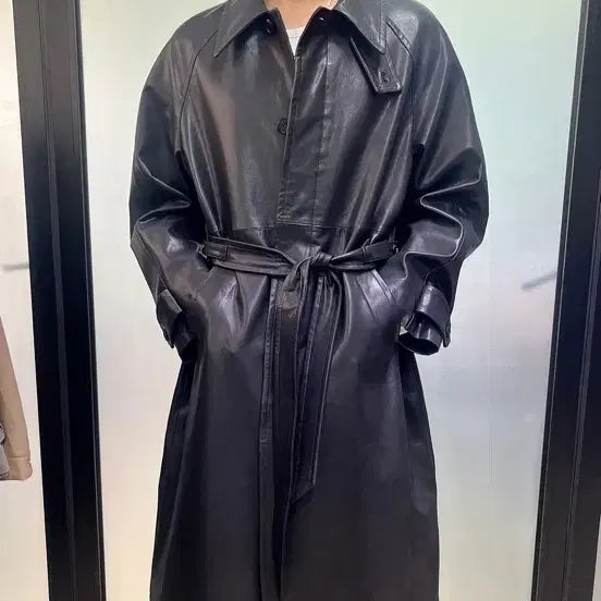 [BUNJANG] Noir Lambs Leather Vegetable Balmacaan Coat (Size 48) / 노이어 램스 레더 베지터블 발마칸 코트 48사이즈